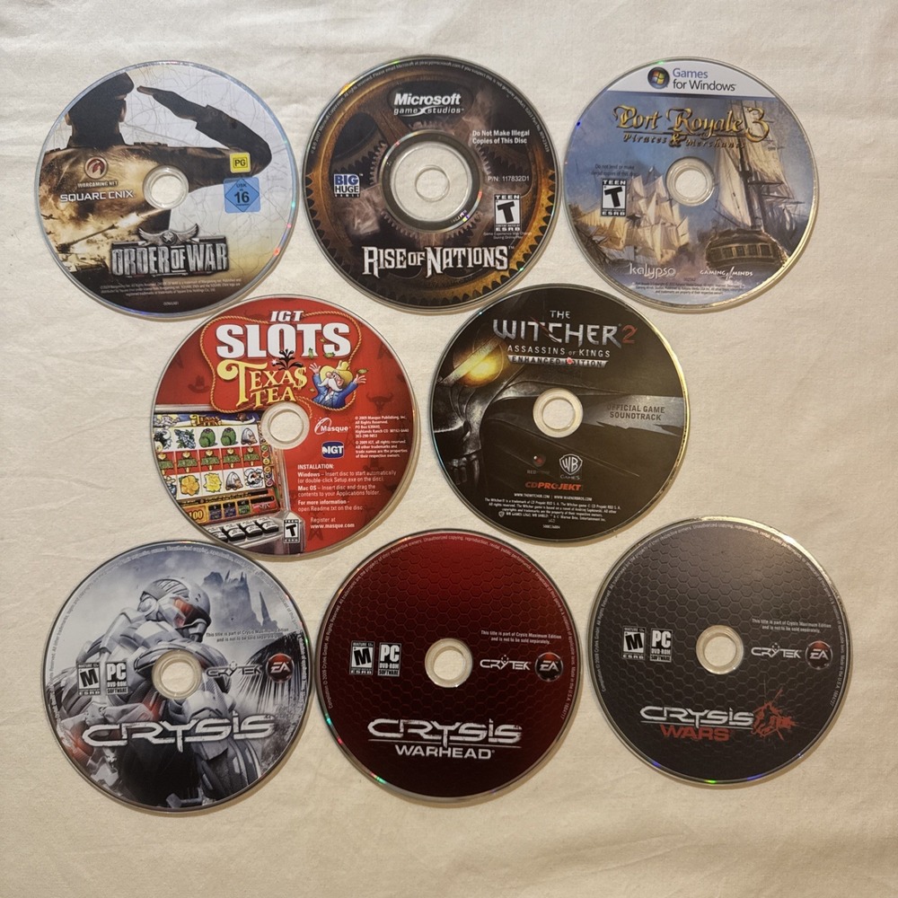 Computer Game Bundle Lot Of 8 PC Video Games Witcher Crysis Disc Only